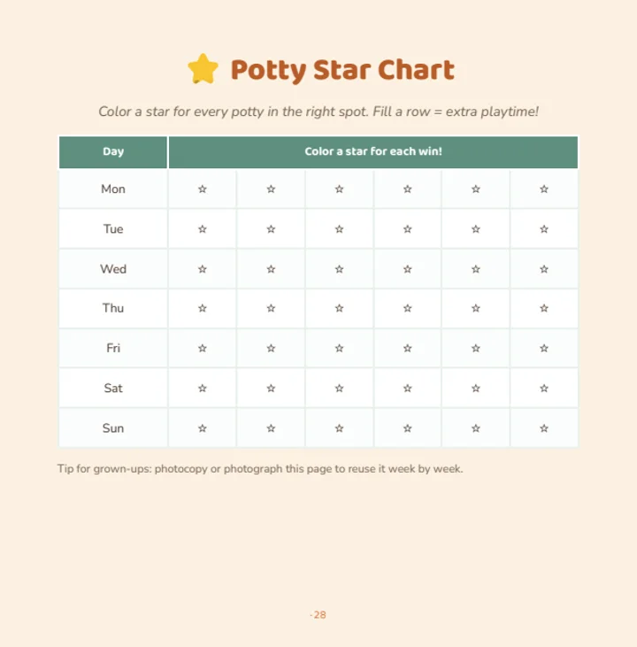 Potty training star chart page